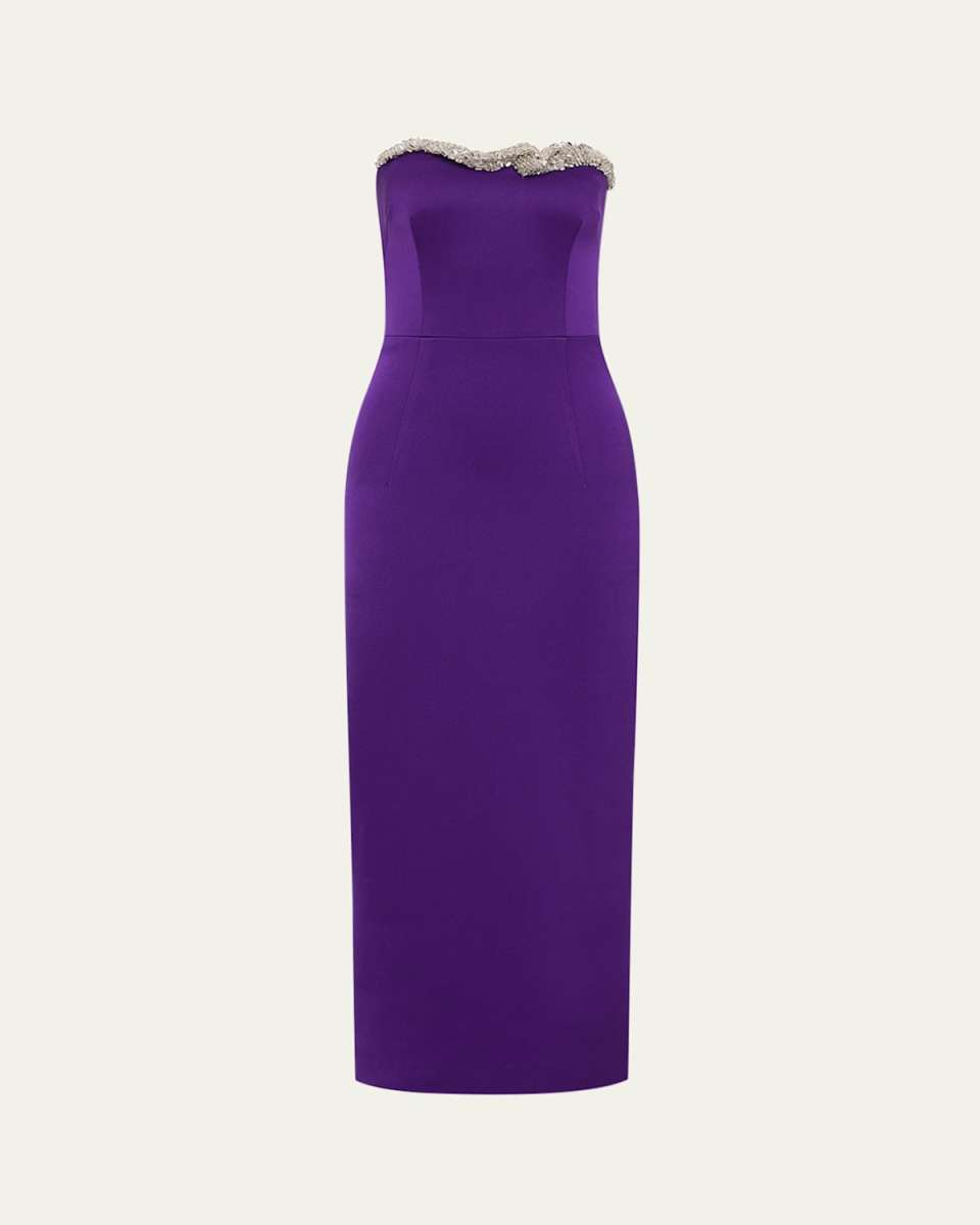 Lorna Embellished Strapless Column Crepe Dress